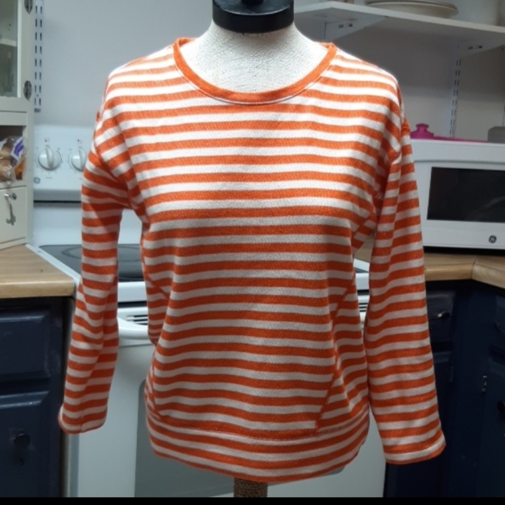 Womens SweatShirt Top Striped Orange & White JCP Sz Sm Medium
